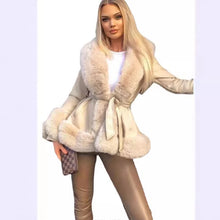 Women's Casual Warm imitation Rabbit Hair Patchwork Leather Jacket