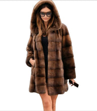 Women's mink fur coat medium long hooded Jacket