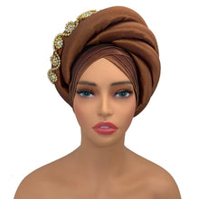 Twisted Braid Turban Cap for Women African Lady Head Wraps Diamonds Nigeria Raw Silk Autogele Headtie Muslim Hat Party Headwear