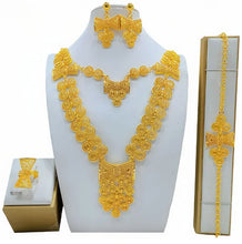Fashion Dubai Flower Design Luxury 24k Gold Color Women's Jewelry Set African Fashion Bracelet Earrings Necklace Ring Four Piece