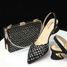 Women's Hollowed Out Embroidery Rhinestone Italian Design Shoes and Bags Set