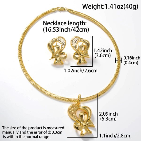 2pcs Set Copper Necklace Ear Stud Dubai Wedding Bride Hollow Pendant Necklace Earrings Women Party Jewelry Accessory Gifts