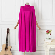 Women Evening Maxi Dress VONDA 2023 Summer Stand Collar Elegant Satin Long Bat Sleeve Pleated Sundress Casual Solid Robe Femme
