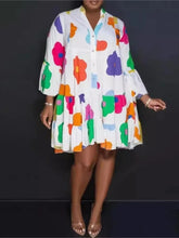 Autumn Women's New Loose Fashionable Printed Long Sleeved Sexy V-neck Single Breasted Shirt Big Swing Half Body Jumpsuit