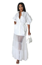 Fashionable White Lace Shirt Short Sleeve Dresses For Women'S Summer New Elegant Lace-up Pocket Lace Shirt Long Dress Female