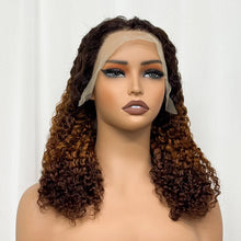 Double Drawn 250% Density Ombre 18 Inches Water Wave Curly Human Hair Wigs 13x4 Transparent Lace Frontal Hair Wig for Women