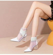 Rubber Soled Dance Boots Women 2025 Spring Pointy Rhine-diamond Tassel High Heel Mesh Latin Jazz Modern Dance Shoes Stage Show