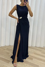 Women Sexy Dress New Sleeveless Solid Party Slim Empire Split Female Elegant Round Neck Fashion Long Clothing