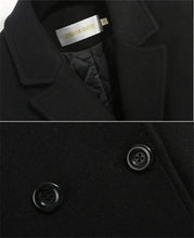 Women's Winter Classic Black Woolen Mid-Length Woolen Blend Overcoat