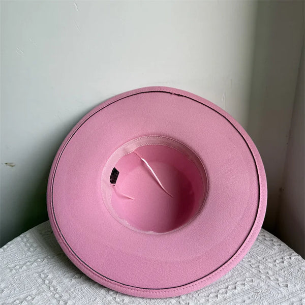 French Style Fedora Hat for Women 10CM Wide Brim Flat Top Felt Hat Winter Autumn Derby Wedding Jazz Hats