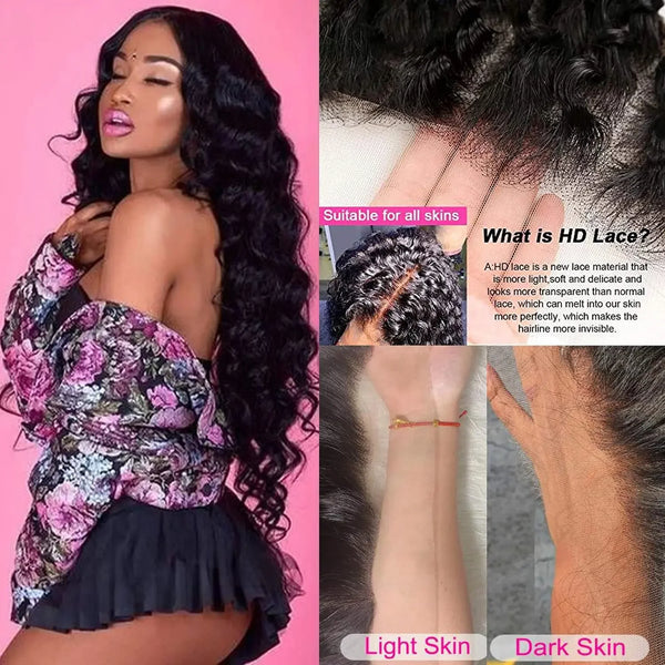 Swupod 180 200 Density 13x4 13x6 HD Lace Front Wig for Women Human Hair Loose Deep Remy Wave Natural Black Frontal Pre Plucked