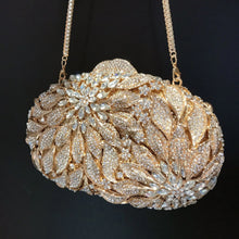 Gold Metal Leaves White Crystals Evening Clutch Bags Luxury Women Wedding Party Purse Ball Handbags Rhinestone Mini heart bag