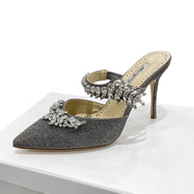 Women's High HeelsTemperament Baotou Silk Wheat Ear Rhinestones Muller Semi-Trailer Pump Pointed Stiletto Sandals