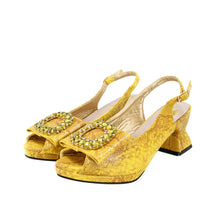 2025 Autumn New Design Specials Italian Women Shoes and Bag Set Comfortable Mid Heels With Rhinestone in Yellow Color