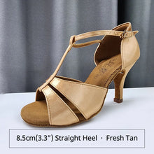 BD Dance Shoes Professional Women Satin Latin Shoe Ladies Sandal Latin Dancing Shoes Soft Leather Sole High Heel  T Bar