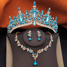 3 Pcs Princess Wedding Crown Jewelry Sets and Tiaras Green Pink Bride Necklace Earrings Set Girls Prom Birthday Accessory