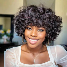 99J burgundy Fumi Curly Bob Wig Bouncy Pixie Cut Wig Highlight Full Machine Egg Curls Curly Human Hair Wigs for Women With Bangs