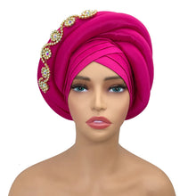 Twisted Braid Turban Cap for Women African Lady Head Wraps Diamonds Nigeria Raw Silk Autogele Headtie Muslim Hat Party Headwear