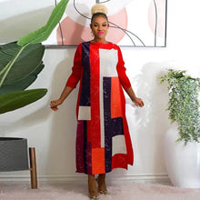 2023 Fashion African 3/4 Sleeve Polyester Plus Size O-Neck Pleated Long Dress Dashiki African Clothes African Dresses for Women