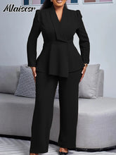 Mlaiscsr Office Lady Two Pieces Set Elegant Long Sleeves Tops and Wide Leg Straight Leg Pants Women Work Wear Business Suit 2025