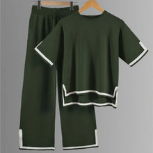 Two-piece Summer New Knitted Elegant Trousers Suit Short-sleeved Pullover Wide-leg Pants Casual Home Two-piece Women's Set