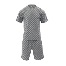 Men White Jacquard Checkered Short Sleeve Shorts Set Men's High-End Two-Piece Summer Trendy Clothing One Set Match Male Fashion