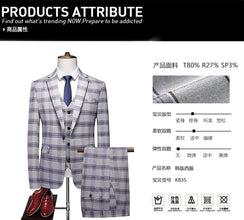 High-end New European and American Fashion Wedding Business (suit + Vest + Trousers) 2024 Men's Plaid Suit Three-piece Set