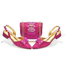 Ladies Shoe and Bag Set Latest Designers Low Heels Elegant Wedding Italian Shoes Bag Set Withn Rhinestone Green Shoe and Purse