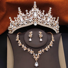3 Pcs Princess Wedding Crown Jewelry Sets and Tiaras Green Pink Bride Necklace Earrings Set Girls Prom Birthday Accessory