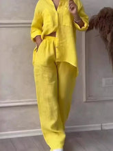 Women's Fashion Set Casual Long Sleeve Pocket Shirts + Loose Wide Leg Pants 2 Piece Set For Women Spring Autumn Women Clothes