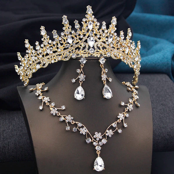 Opal Green Tiaras and earrings necklace Set for Women Bridal Jewelry Sets Wedding Dress Crown Bride Prom Costume Accessories
