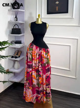 CM.YAYA Women Sleeveless with Sashes Printed Patchwork Tank Long Maxi Dress 2025 Birthday Evening Sexy Party Dresses Vestidos