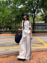 Spring/Summer Loose Casual Set Women's Stripe Short Sleeved T-shirt Wearing Floor Sweeping Wide Legged Pants Two Piece Set