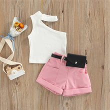 1-5 Years Infant Girl Casual Set Tanks Tops + Shorts + Waist Bag Pockets Decoration Casual Style Girls Summer Clothing Set