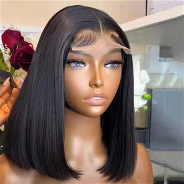 14Inch Short Straight Bob Wig Human 13x4 Lace Transparent 210% Frontal Hair Bob Wig PrePlucked Lace Front Human Hair Wigs