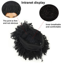 Short Kinky Curly Headband Wig Afro Puff Curly Headband Wig with Bangs for Women Natural Ombre Blonde Synthetic Turban Wrap Wig