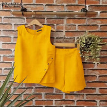 ZANZEA Fashion Matching Suits Women 2PCS Solid Tracksuit Sexy Pocket Summer Short Sets Casual Loose Sleeveless Tank and Shorts