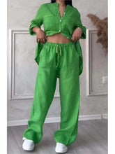 Women's Fashion Set Casual Long Sleeve Pocket Shirts + Loose Wide Leg Pants 2 Piece Set For Women Spring Autumn Women Clothes