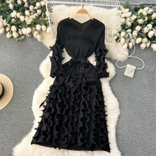European Court Style Dress Miyake for Women A Design Sense Tassel V-neck Slim Fit Long High-temperature Pleated Flared Sleeve
