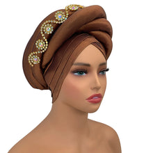 Twisted Braid Turban Cap for Women African Lady Head Wraps Diamonds Nigeria Raw Silk Autogele Headtie Muslim Hat Party Headwear
