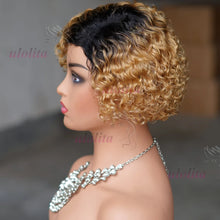 Ombre Blonde T1B27Pixie Cut Short Curly Bob Side Part Non Lace Front 100% Brazilian Human Hair Wigs
