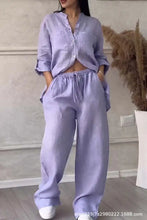 Women's Fashion Set Casual Long Sleeve Pocket Shirts + Loose Wide Leg Pants 2 Piece Set For Women Spring Autumn Women Clothes