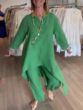 2024 Europe and the United States cross-border summer new, pure color casual long-sleeved cotton and linen suit women