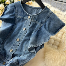WTHT Fashion Women's Ruffled Edge Sleeveless Denim Long Dress 2024 Autumn O-neck Single Breasted Pleated Dresses Female 1LS125