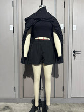 Women's Sexy One Shoulder Pleated Chiffon Long Sleeve Shorts 2 Piece Fashion Loose Shawl Sleeves Elegant Female Beach Shorts Set