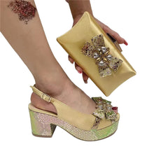 Summer Italian Latest Design Ladies Luxury Rhinestone High Heel Shoes and Bag Set To Go To Wedding Christmas Party Wear