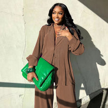 QFAF Fashion Pleated Women's Set Long Sleeve Oversized Shirt and Wide Leg Pants 2023 Elegant Tracksuit Two 2 Piece Set Outfits