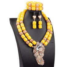 Artificial Coral Women Pendant Necklace Bracelets Earrings Suit African Wedding Jewelry Set Nigeria Bride Accessories Party Gift