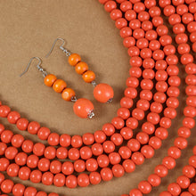 1SET African Style Multi-Layer Wooden Bead Jewelry Set Chokers Necklace Colorful Bohemian Necklace Earrings Set Party Jewelry