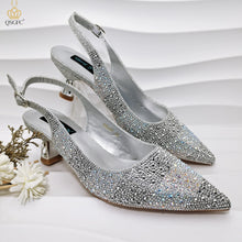 QSGFC Nigerian Women Heel Party Ladies Italian Design Green Shoes And Bag Set Decorated with Rhinestone Handbag Wedding Party